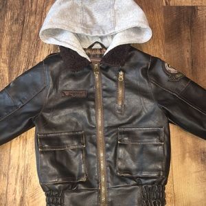 Boys 2T leather hooded jacket